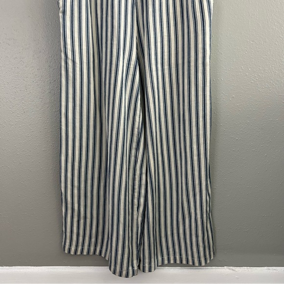 Madewell Coastal White Blue Striped Cold-Shoulder Wide Leg Jumpsuit Size S Linen - Picture 4 of 11